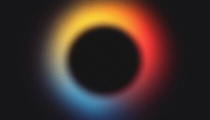 Wall Mural - abstract grainy gradient yellow blue red color glowing ring noise texture on black backgrounf