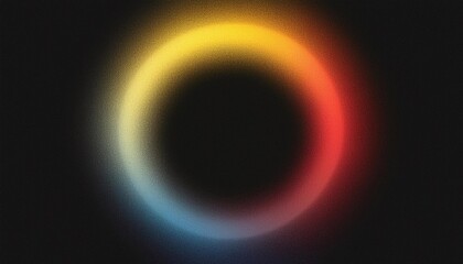 Wall Mural - abstract grainy gradient yellow blue red color glowing ring noise texture on black backgrounf