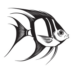 A black silhouette of a Angelfish vector clip art, Clipart Hand drawn cartoon graphic design icon