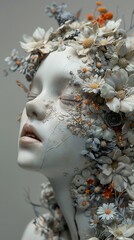 Poster - Floral Portrait: A Delicate Sculpture of a Woman Adorned with Flowers