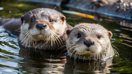 two otters in the water