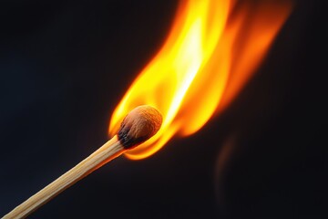 A matchstick ignites, showing vibrant flames and smoke against a dark backdrop in a dramatic burst of light