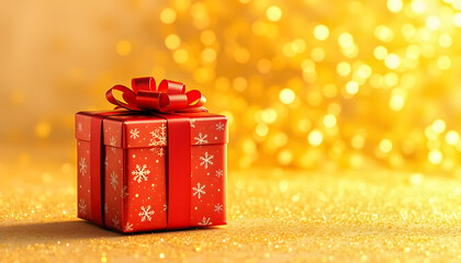 Wall Mural - Christmas Present With Golden Sparkling Background isolated with white highlights, png