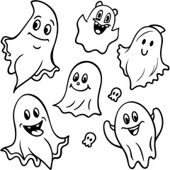 Sticker - Whimsical & Spooky Ghosts Floating Outline Vector