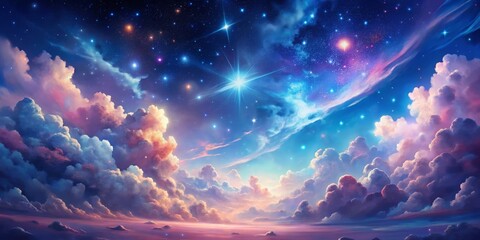 Wall Mural - Dreamy Sky with Stars and Clouds, digital art, fantasy sky, clouds, stars, night, dream