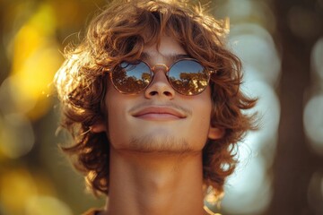 Smiling Young Man in Sunglasses Enjoying a Sunny Day Outdoors with a Casual and Confident Style