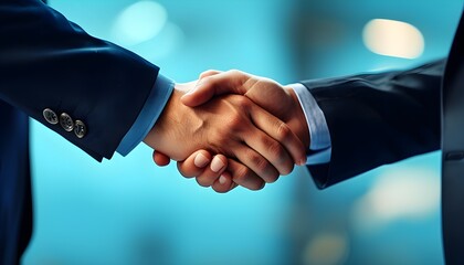 Wall Mural - Handshake representing partnership and collaboration against a professional blue backdrop