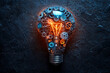© huntspy - A lightbulb made of interconnected gears and icons symbolizes innovation and creativity. intricate design showcases blend of technology and artistry, illuminating concept of bright ideas