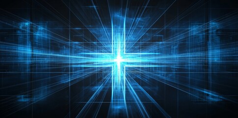 Wall Mural - Abstract blue technology background with light ray beam speed line movement.3D render.