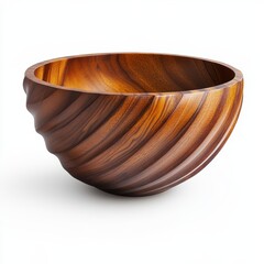 Beautiful wooden bowl featuring a unique spiral design, perfect for serving or as a decorative piece in any home, white background