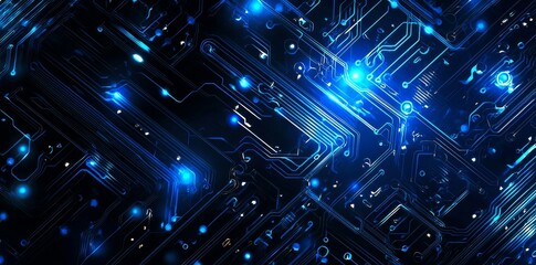 Luminescent horizontal line on a digital grid circuit. Conceptual illustration of futuristic technology.