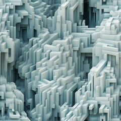 Poster - This artwork features an intricate abstract landscape composed of layered geometric shapes and forms. Its cool color palette creates a sense of depth and dimensionality throughout the design.