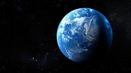 Wall Mural - The photograph displays Earth as seen from space, highlighting its blue oceans, swirling clouds, and the vastness of space surrounding it. This perspective captures the planet's beauty and fragility.