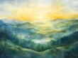 © Ali - Watercolor painting of a misty mountain sunrise.