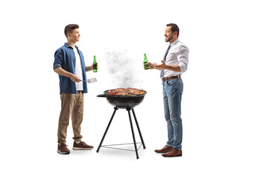 Canvas Print - Men drinking beer and making bbq