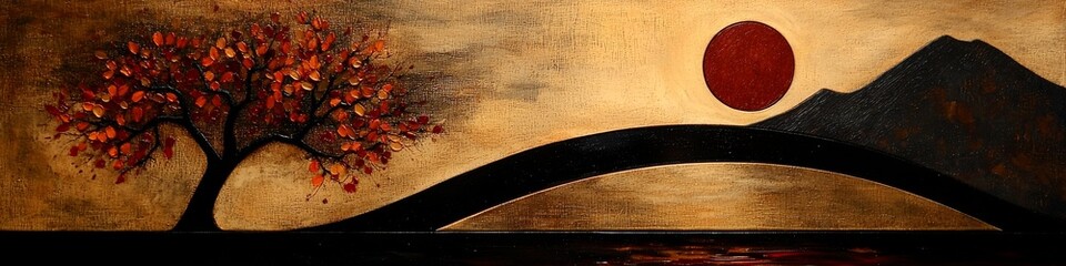 Wall Mural - A whimsical autumn landscape illustration with bold shapes. 