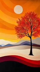 Wall Mural - A whimsical autumn landscape illustration with bold shapes. 