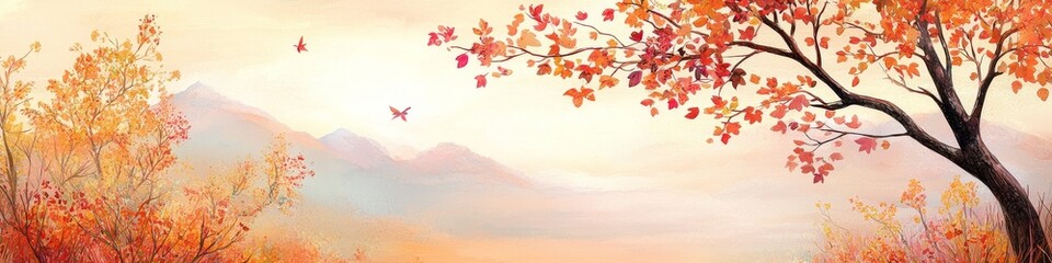 Wall Mural - A whimsical autumn landscape illustration with bold shapes. 