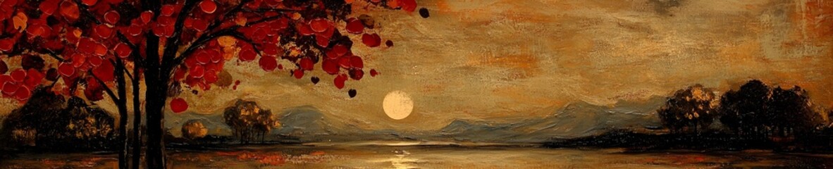 Wall Mural - A whimsical autumn landscape illustration with bold shapes. 