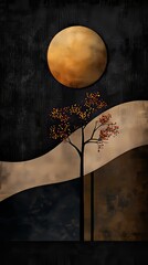 Wall Mural - A whimsical autumn landscape illustration with bold shapes. 