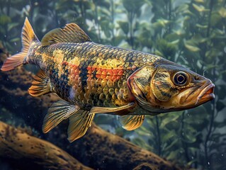 Poster - Close-Up of a Golden Fish with Scales and Fins