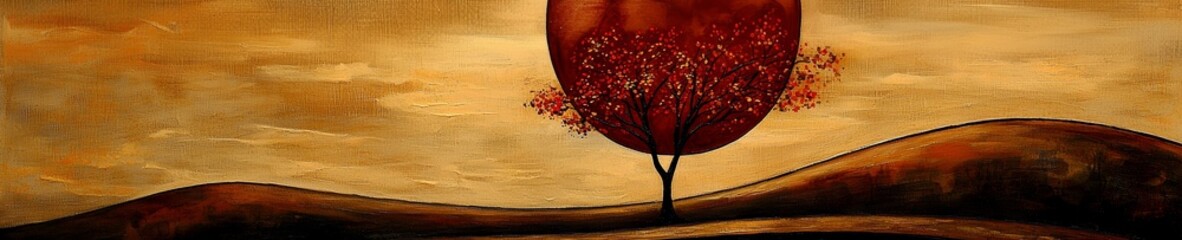 Wall Mural - A whimsical autumn landscape illustration with bold shapes. 
