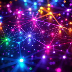 Poster - A beautiful array of colorful lights intertwines across a dark background, showcasing an abstract representation of a digital network, filled with vibrant hues and intricate connections.