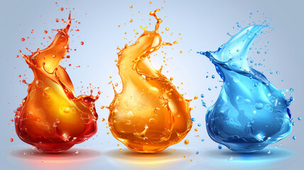 Poster - Dynamic splashes of water are depicted in vibrant red, orange, and blue hues, creating an eye-catching visual effect against a soft light background