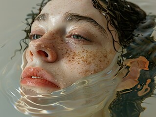 Wall Mural - Close-Up Portrait of a Woman Underwater