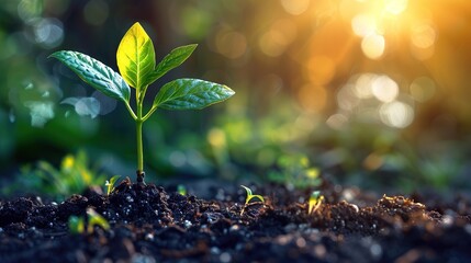 Canvas Print - A New Life Begins: Tiny Sprout Under Golden Sunlight