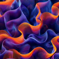 Poster - A mesmerizing display of abstract wave patterns showcases vibrant hues of purple and orange, creating an artistic blend of colors and shapes that evoke a sense of fluidity and movement.