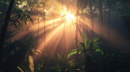 Wall Mural - Enchanting Tropical Forest Sunlight Burst