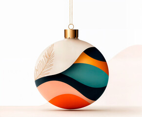 Wall Mural - Elegant  Christmas bauble with wave and branch design, perfect for modern holiday decor..