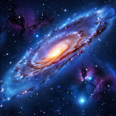 Wall Mural - A stunning spiral galaxy is illuminated at its core, surrounded by vibrant cosmic clouds and countless stars in the vastness of deep space, evoking a sense of wonder and exploration.