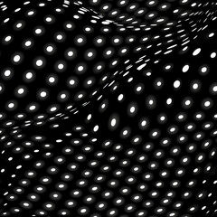 Poster - An abstract design features a dynamic arrangement of white circular dots over a black background, creating a sense of movement and depth across the surface.