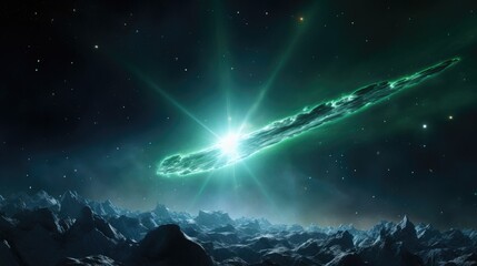 Wall Mural - a stunning view of a comet streaking across the night sky, casting a brilliant green glow over a rug
