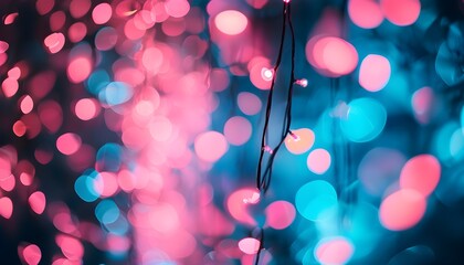 Wall Mural - Mesmerizing pink and blue sparkling bokeh lights create a dreamy, festive ambiance