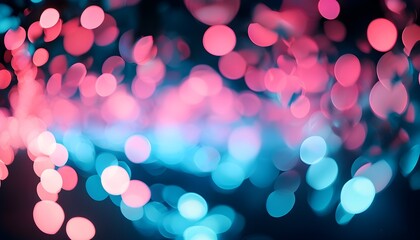 Wall Mural - Mesmerizing pink and blue sparkling bokeh lights create a dreamy, festive ambiance