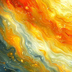 Poster - Vibrant swirls of orange, yellow, and blue blend together to form dynamic waves, creating an abstract and colorful composition that evokes energy and movement.