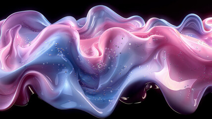 Poster - The vibrant waves of blue and pink liquid create a mesmerizing visual effect, undulating gracefully against a dark backdrop, showcasing texture and movement that captivates the viewer.