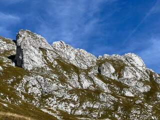 rocky mountains around mangart peak in the julian alps, strmec na predelu (triglav national park, sl