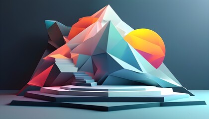 Wall Mural - Dynamic geometric artwork featuring layered polygons in a captivating gradient of cool tones