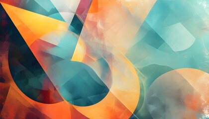 Sticker - Dynamic abstract composition featuring geometric shapes blending cool and warm color tones