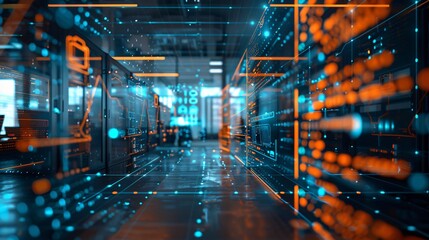 Cyber security background in office interior