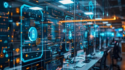 Data digital security concept in office interior