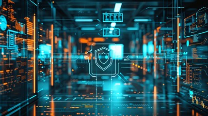 Cyber security background in office interior
