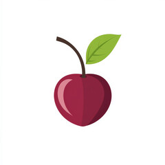 Flat design of a fresh mazzard cherry with deep red color and clean lines, isolated on white.