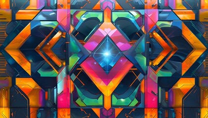 Wall Mural - Futuristic geometric patterns radiating a shimmering holographic sheen