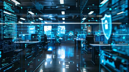 Data digital security concept in office interior