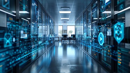 Data digital security concept in office interior